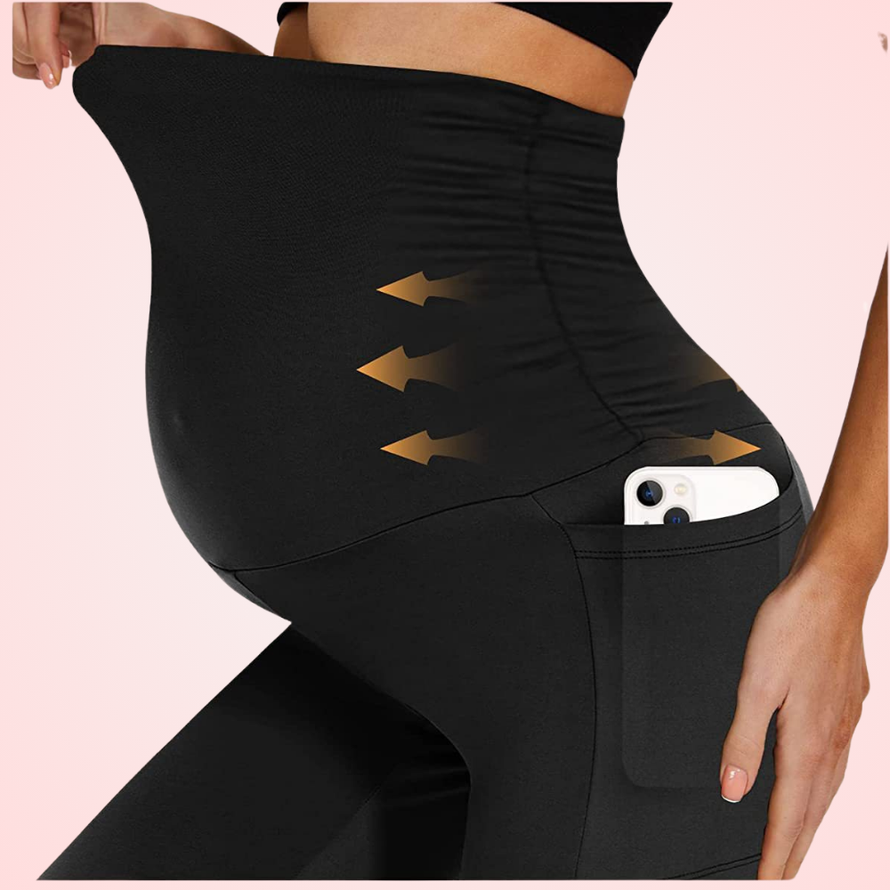 High-Waist Belly Support Yoga Maternity Leggings with Pockets