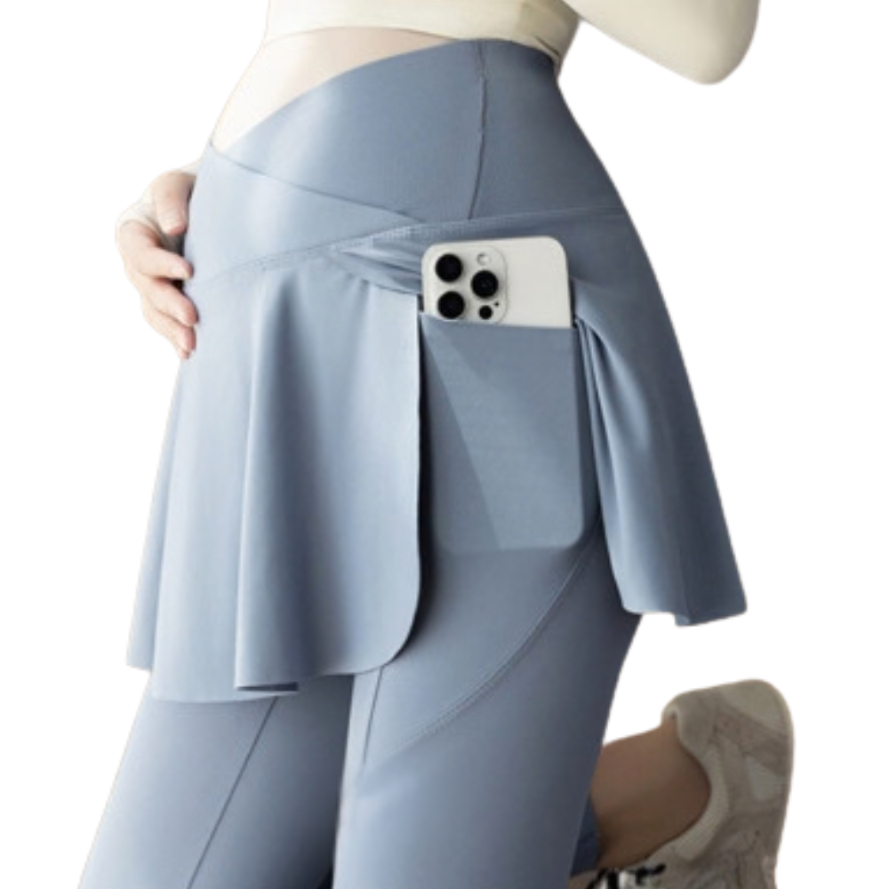 Maternity Skirted Leggings with Side Pocket — Over-Bump Yoga Pants