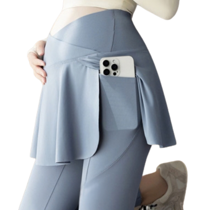 Maternity Skirted Leggings with Side Pocket — Over-Bump Yoga Pants