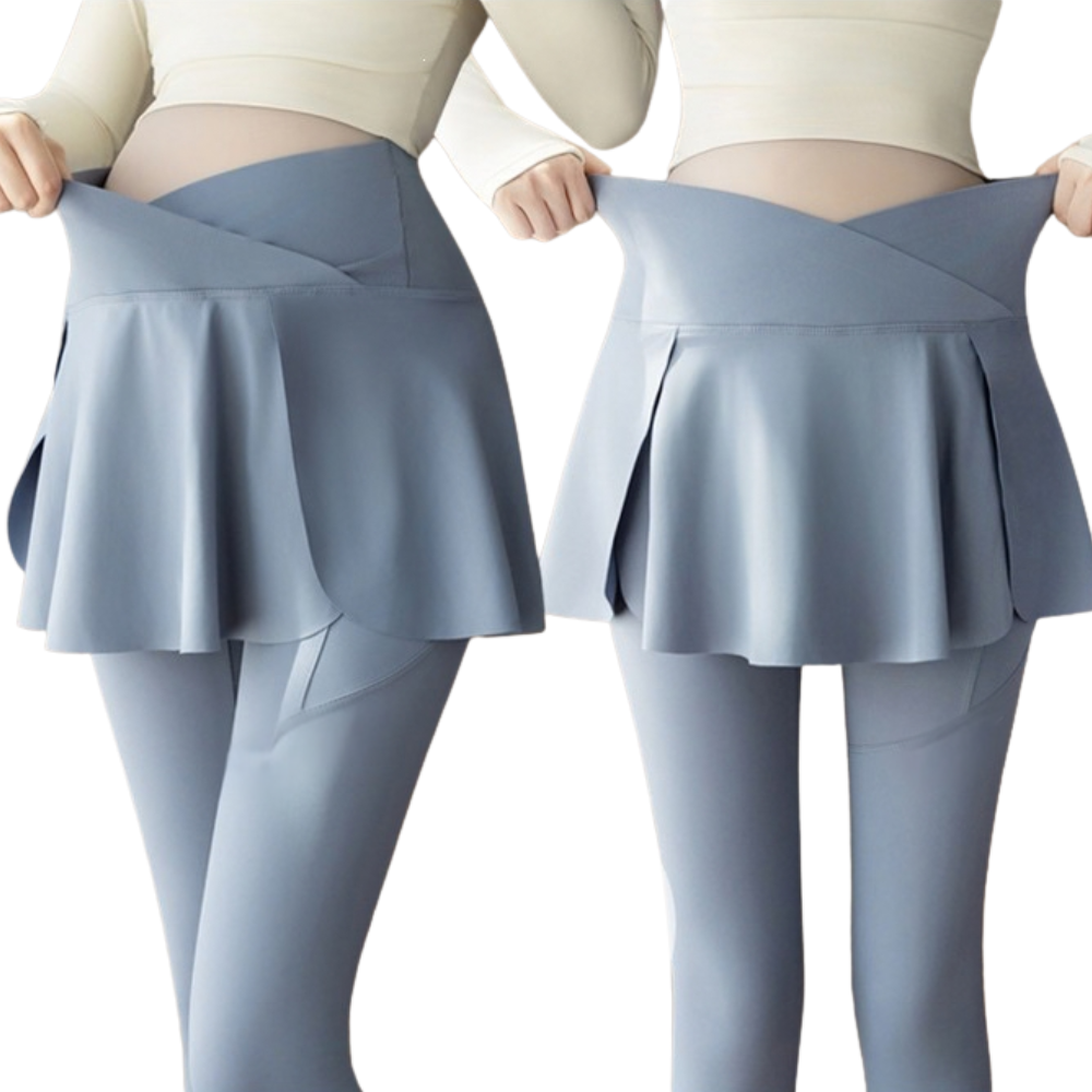 Maternity Skirted Leggings with Side Pocket — Over-Bump Yoga Pants