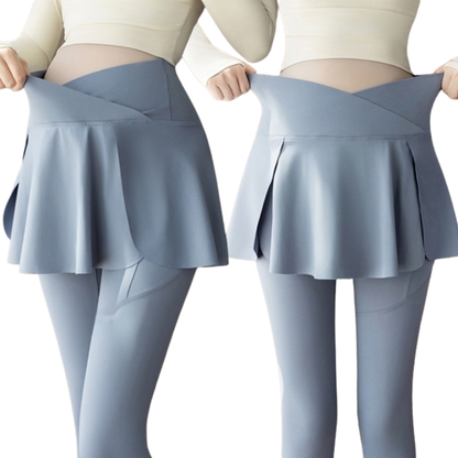 Maternity Skirted Leggings with Side Pocket — Over-Bump Yoga Pants