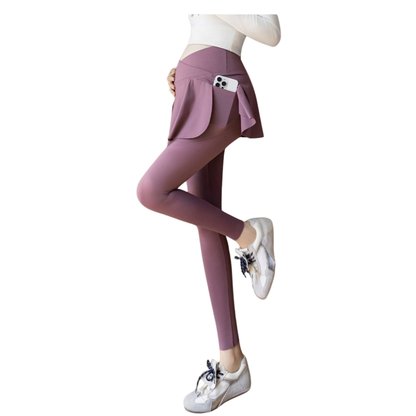 Maternity Skirted Leggings with Side Pocket — Over-Bump Yoga Pants
