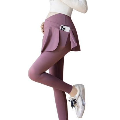 Maternity Skirted Leggings with Side Pocket — Over-Bump Yoga Pants