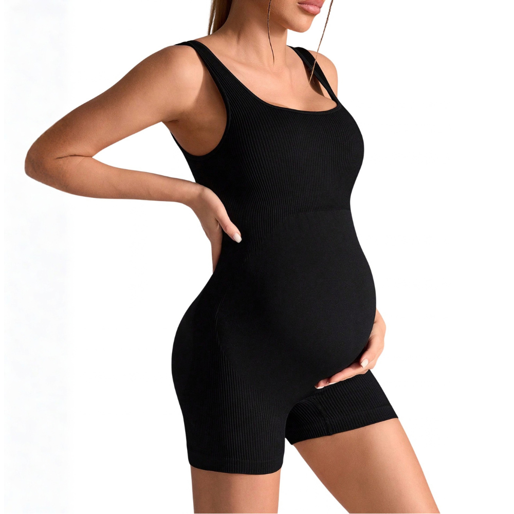 Maternity Yoga Bodysuit – Sleeveless Open-Back Pregnancy Unitard with Stretch Bump Waistband