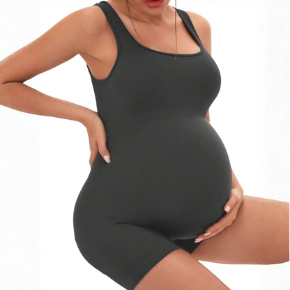Maternity Yoga Bodysuit – Sleeveless Open-Back Pregnancy Unitard with Stretch Bump Waistband