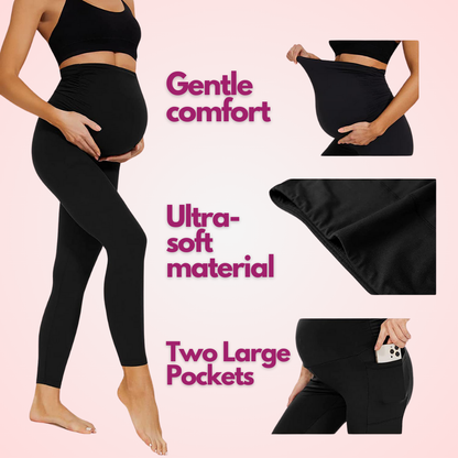 High-Waist Belly Support Yoga  Maternity Leggings with Pockets