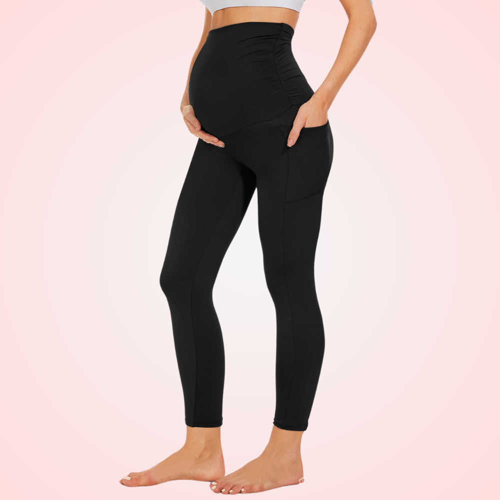 High-Waist Belly Support Yoga  Maternity Leggings with Pockets