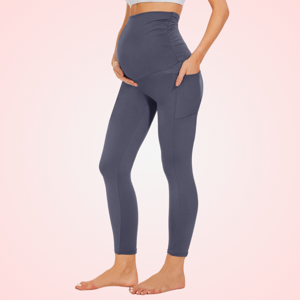 High-Waist Belly Support Yoga  Maternity Leggings with Pockets